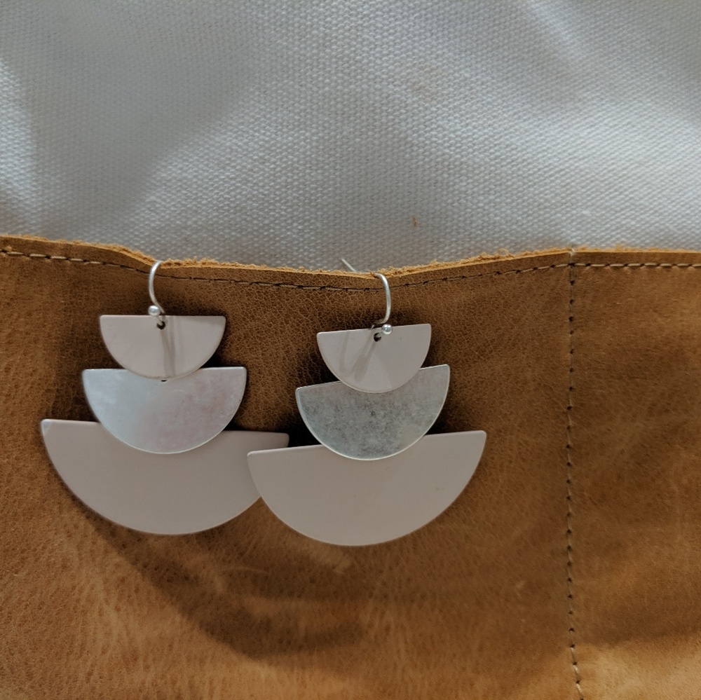 Blush pink and silver chunky earrings